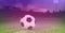 Composition of football on grass pitch with copy space and purple tint
