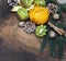 Composition of fresh carved fruits decorated