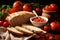 Composition of fresh pate tomatoes and bread food. Generate Ai