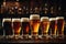 A composition of glasses full of different types of beer. ai generative