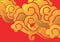 Composition of gold chinese pattern on red background