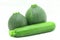 Composition of green courgette (zucchini), common and rounded -