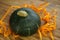 Composition with green hokkaido pumpkins