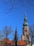 Composition of Greifswald city with Rubenow monument and Cathedral St Nikolai