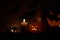 Composition for Halloween.sinister pumpkin on a dark background