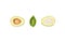 composition of halves of avocado and basil leaf