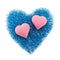 Composition of heart-shaped bath bombs and scattered blue bath s