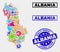 Composition of Industrial Albania Map and Quality Product Watermark