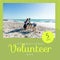 Composition of international volunteer day text and caucasian children recycling on beach