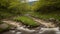 A Composition Of An Intriguing Stream In A Green Valley With Rocks And Grass