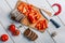 Composition with knife, sliced bread and pepper