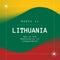 Composition of lithuania independence day text over yellow, red and green background