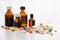 Composition of medicine bottles and pills