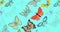 Composition of multiple rows of butterflies on blue background