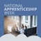 Composition of national apprenticeship week text and business people in office