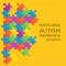 Composition of national autism awareness month text and multi colored puzzle pieces