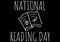 Composition of national reading day text over book icon on black backgorund
