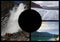 Composition of nature photographs with copy space on black circle