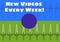 Composition of new video every week text with blue dot on green and blue background