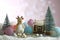 Composition from New Year\\\'s toys. Christmas tree. Bokeh. Year of the bull. Deer