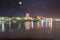 Composition of the Nile at Aswan and the West Bank with Tombs of the Nobles from the Old and Middle Kingdom with starry sky and