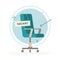 Composition with office chair and a sign vacant. Business hiring and recruiting concept