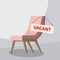 Composition with office chair and a sign vacant. Business hiring and recruiting concept. Vector illustration.