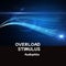 Composition of overload stimulus audiophile text over blue light trails on black background