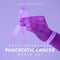Composition of pancreatic cancer day text with hand holding purple ribbon on purple background