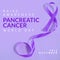 Composition of pancreatic cancer day text with purple ribbon on purple background