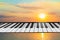 Composition of piano keyboard on marine background.