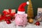 Composition with piggy bank and Christmas decor