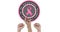 Composition of pink ribbon logo and breast cancer text , with raised fists on white background