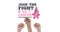 Composition of pink ribbon logo and breast cancer text , with raised fists on white background