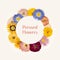 Composition of pressed dried flowers of asters and garden roses in the form of a circle. Mockup for greeting card