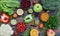 Composition of products containing ascorbic acid, vitamin C - citrus, cauliflower, broccoli, sweet pepper, kiwi, dog rose, tomatoe