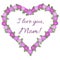 Composition of purple flowers of rose hearts, collected in the shape of heart, greeting cards with Mother`s Day.