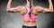 Composition of rear view of strong caucasian woman in pink top