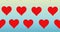 Composition of rows of red hearts moving on blue background