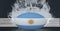 Composition of rugby ball decorated with the flag of argentina on black background with smoke