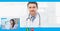 Composition of screen with male doctor during online consultation