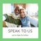 Composition of speak to us we\\\'re here to listen text and smiling diverse couple