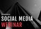 Composition of sponsored social media webinar in red and white text on monochrome modern building