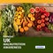 Composition of support uk malnutrition awareness text with vegetables on wooden background