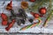 Composition with sweet coals, stockings and candies from la Befana