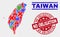 Composition of Taiwan Map Sign Mosaic and Scratched No Obligation Stamp Seal