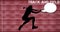 Composition of track and field text, silhouettes of female athlete and speech bubble with copy space