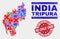 Composition of Tripura State Map Sign Mosaic and Scratched No Child Used Stamp Seal