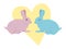 Composition two rabbits with heart. Pink and blue hare - family, love, bunny couple. Animals, pair Easter bunnies