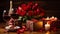 Composition for Valentine\\\'s Day with roses, wine glasses and candles